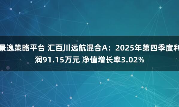 景逸策略平台 汇百川远航混合A:2025年第四季度利润91.15万元 净值增长率3.02%